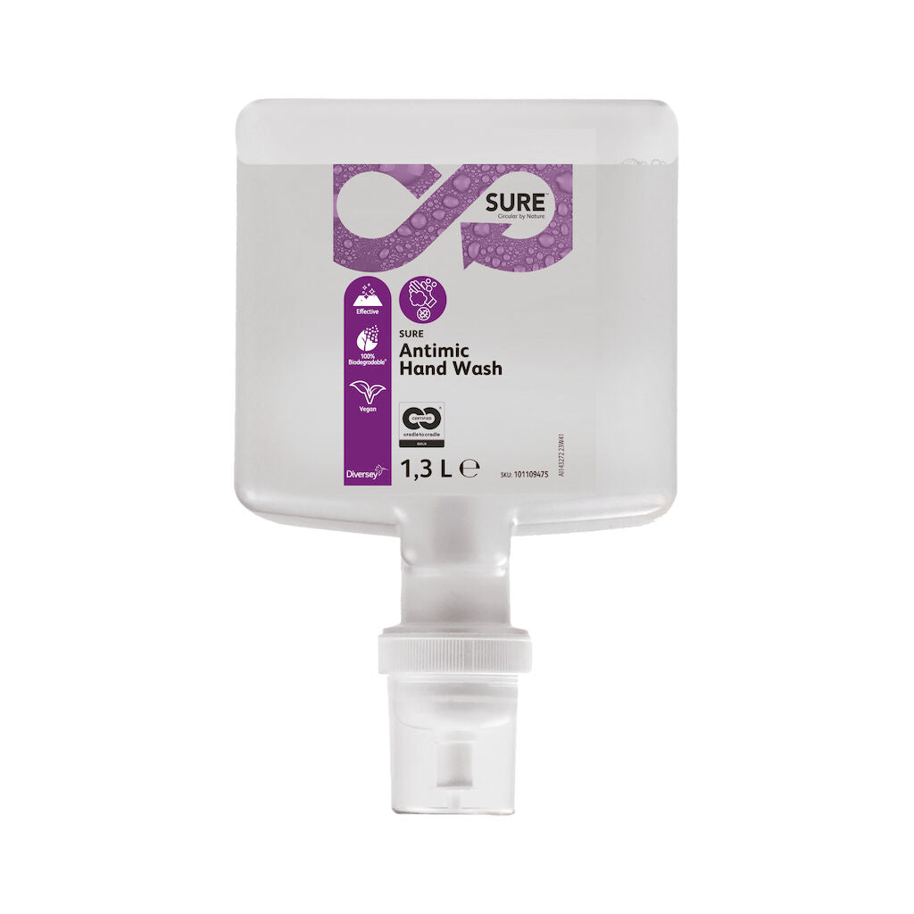 SURE Antimic håndsæbe, 1,3 L refillpose med dispenserpumpe
