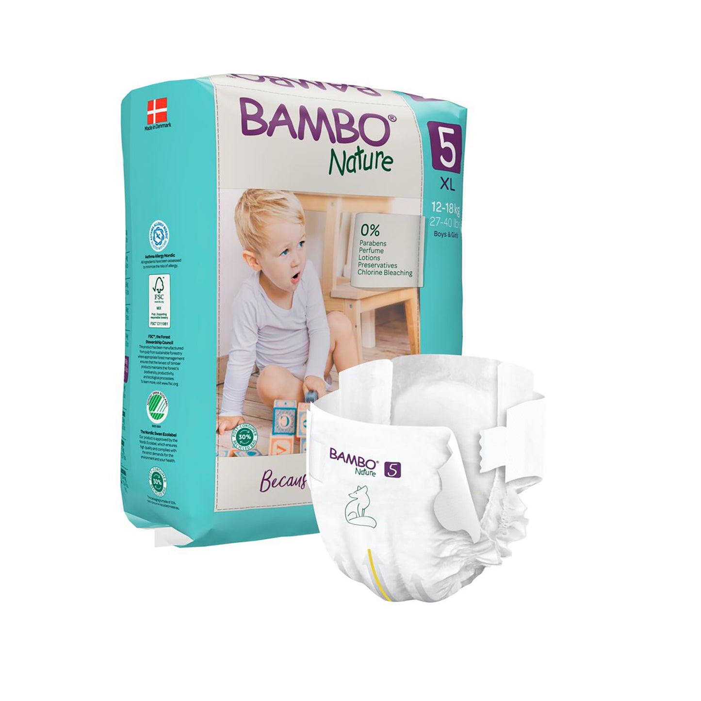 Bambo nature ble i størrelse 4 med bløde elastiske sider, smalt skridt og velcrolukning for optimal komfort og pasform.