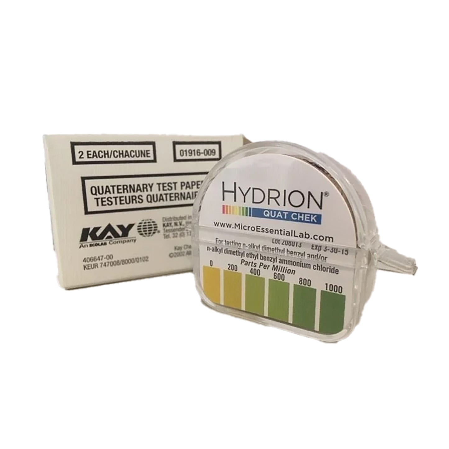 KAY QUAT test strips EU 2-pack with labeled box and color chart roll