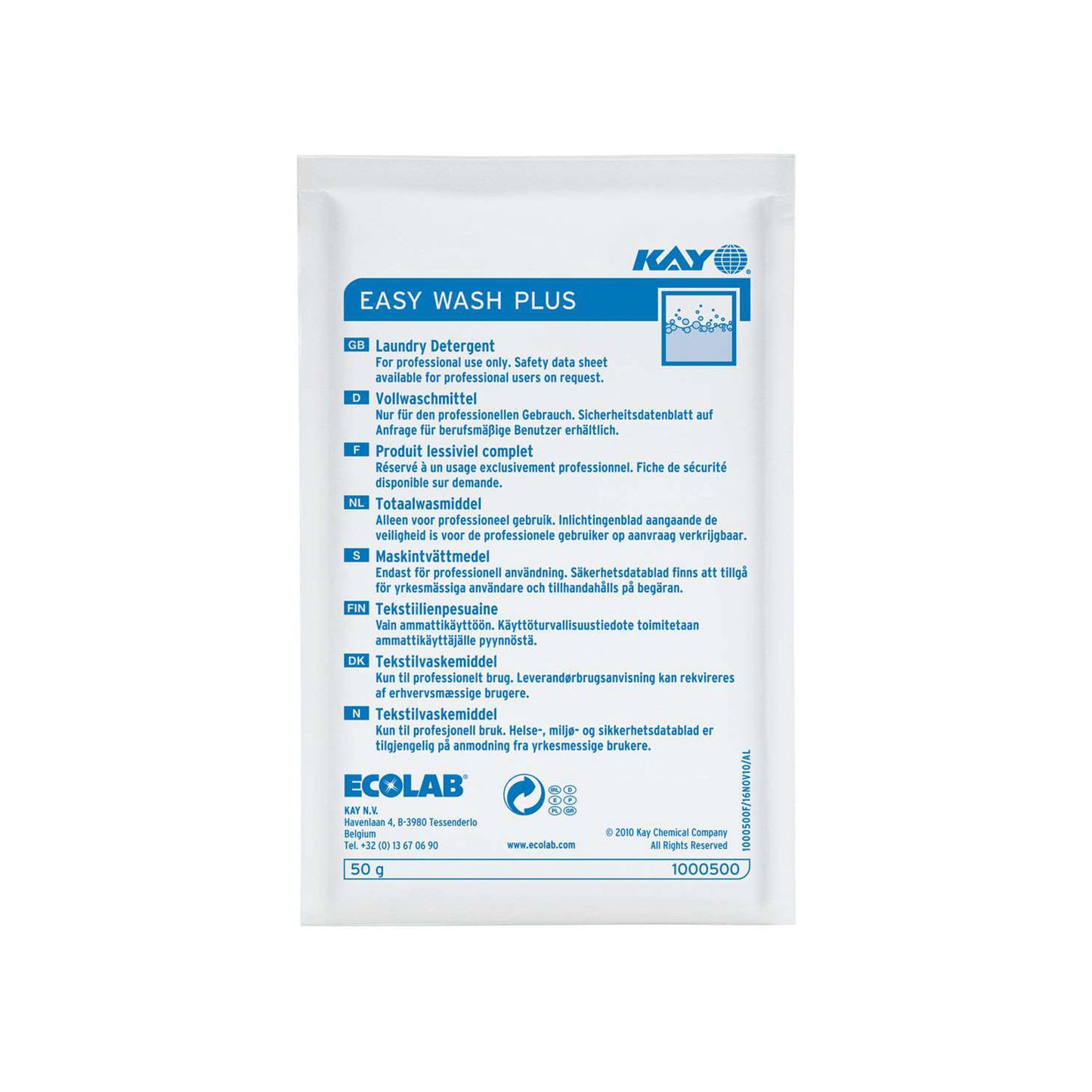 KAY Easy Wash Plus laundry detergent sachet, 50 g