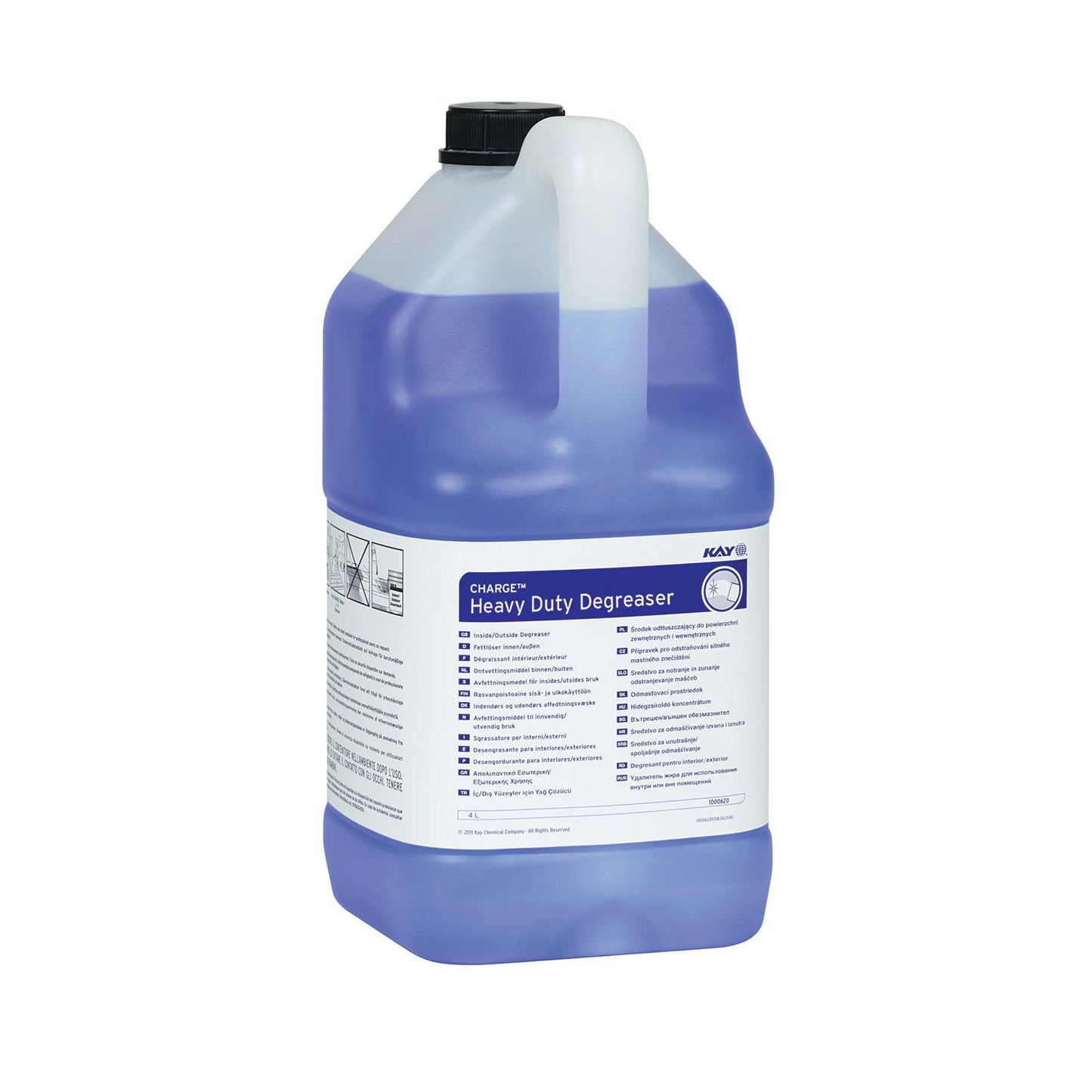 CHARGE™ Heavy Duty Degreaser 4X4L AL, großer blauer Kunststoffkanister mit schwarzem Deckel