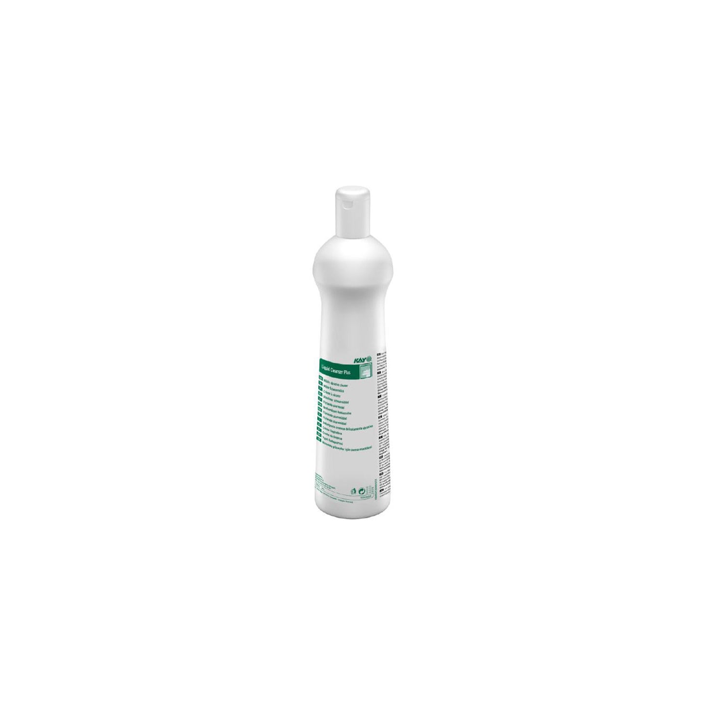 Flüssiger Reiniger in weißer Flasche mit Etikett