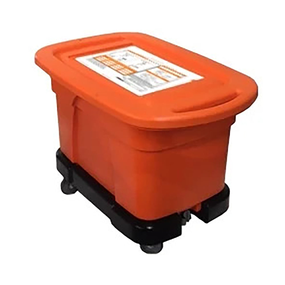 SUPERSOAK TANK II: orange Tank mit Deckel und schwarzer Basis, Ansicht von oben