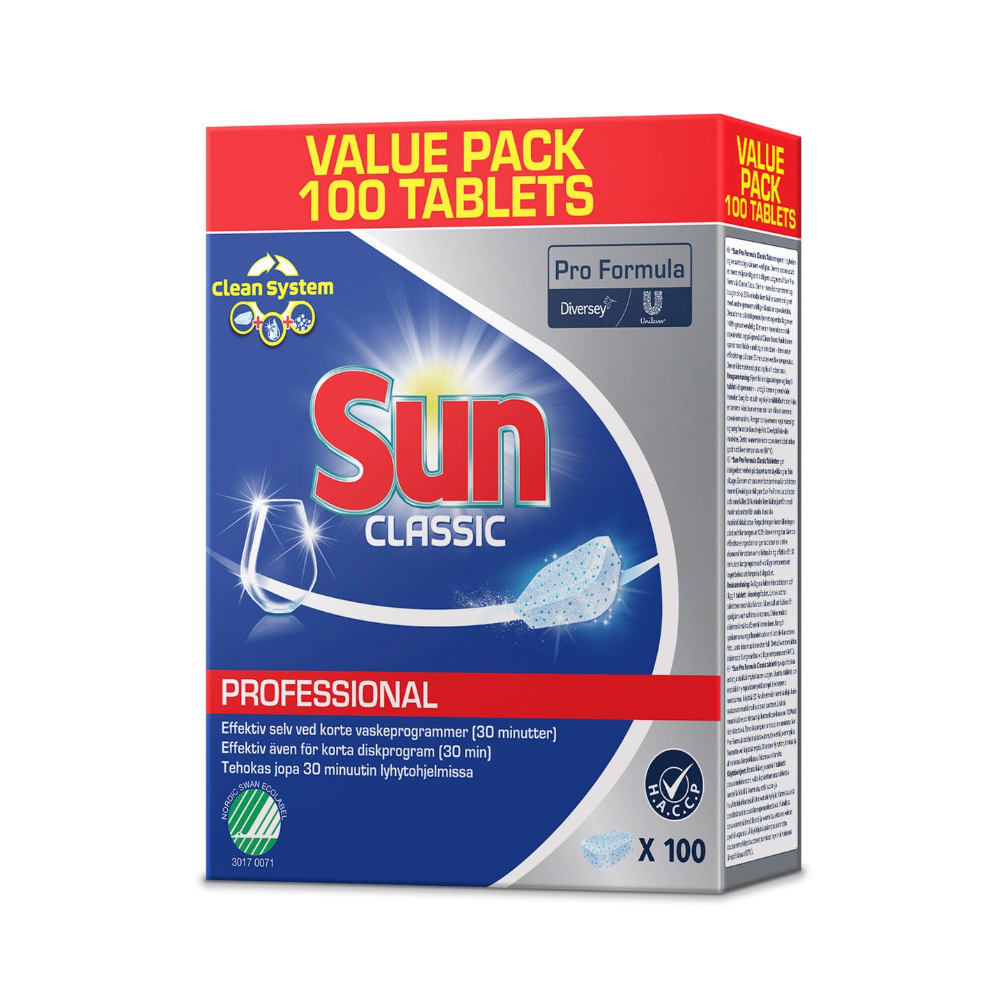 Diversey Sun Classic opvasketabs. Disse effektive og miljøvenlige opvasketabs sikrer skinnende rent service og glas.