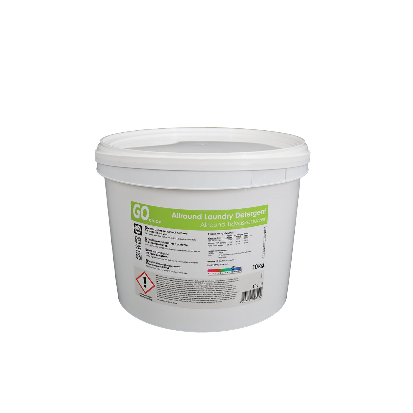 10 kg vaskepulver uden parfume til kulørt og hvidt tøj ved 30–90 °C