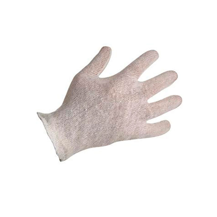 Strikket bomuld/polyester handske i standarddesign, 27 cm lang, 230 g, med syninger – ideel som inderhandske til ekstra komfort.