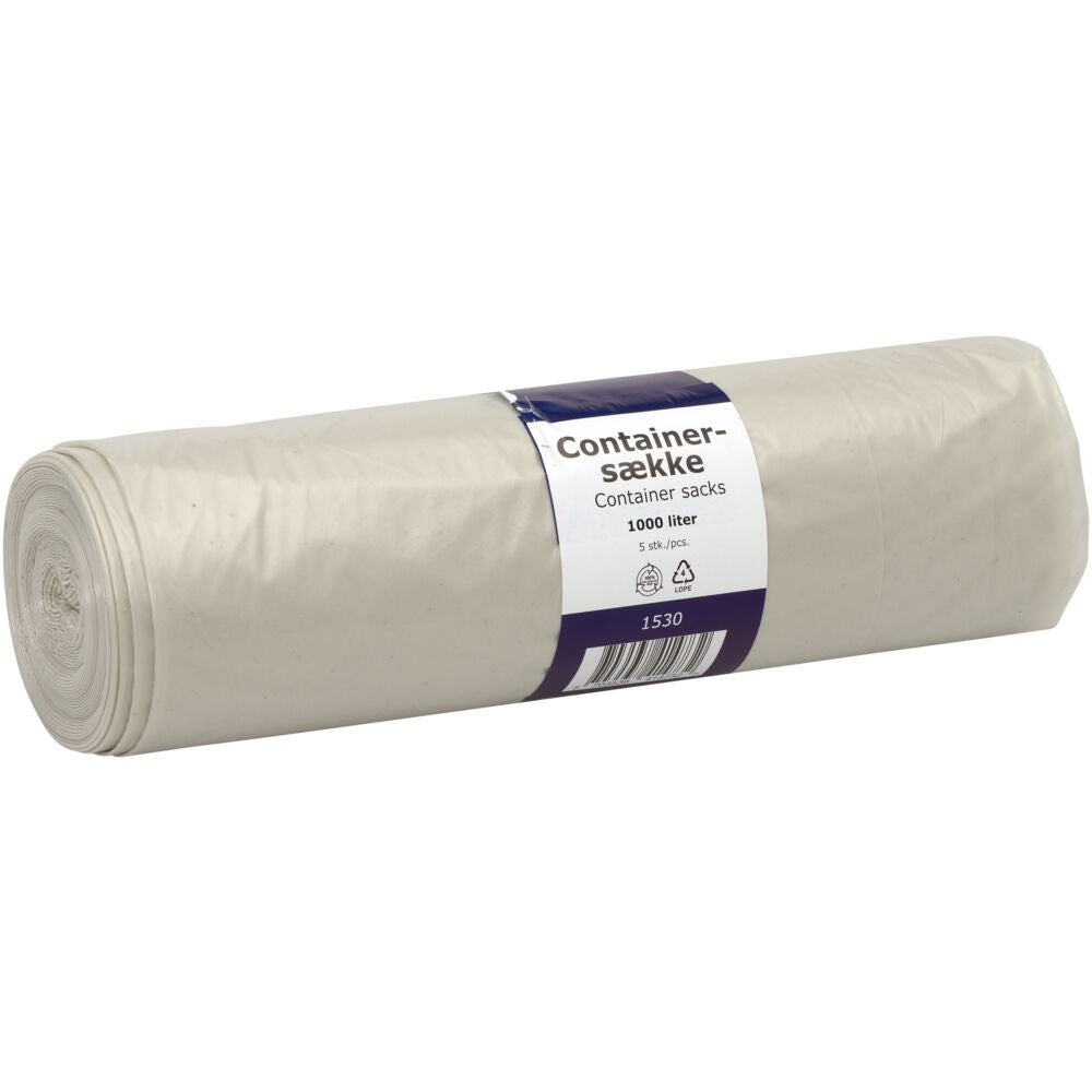 Containersæk-rulle 1000 l, klar LDPE, 10 ruller