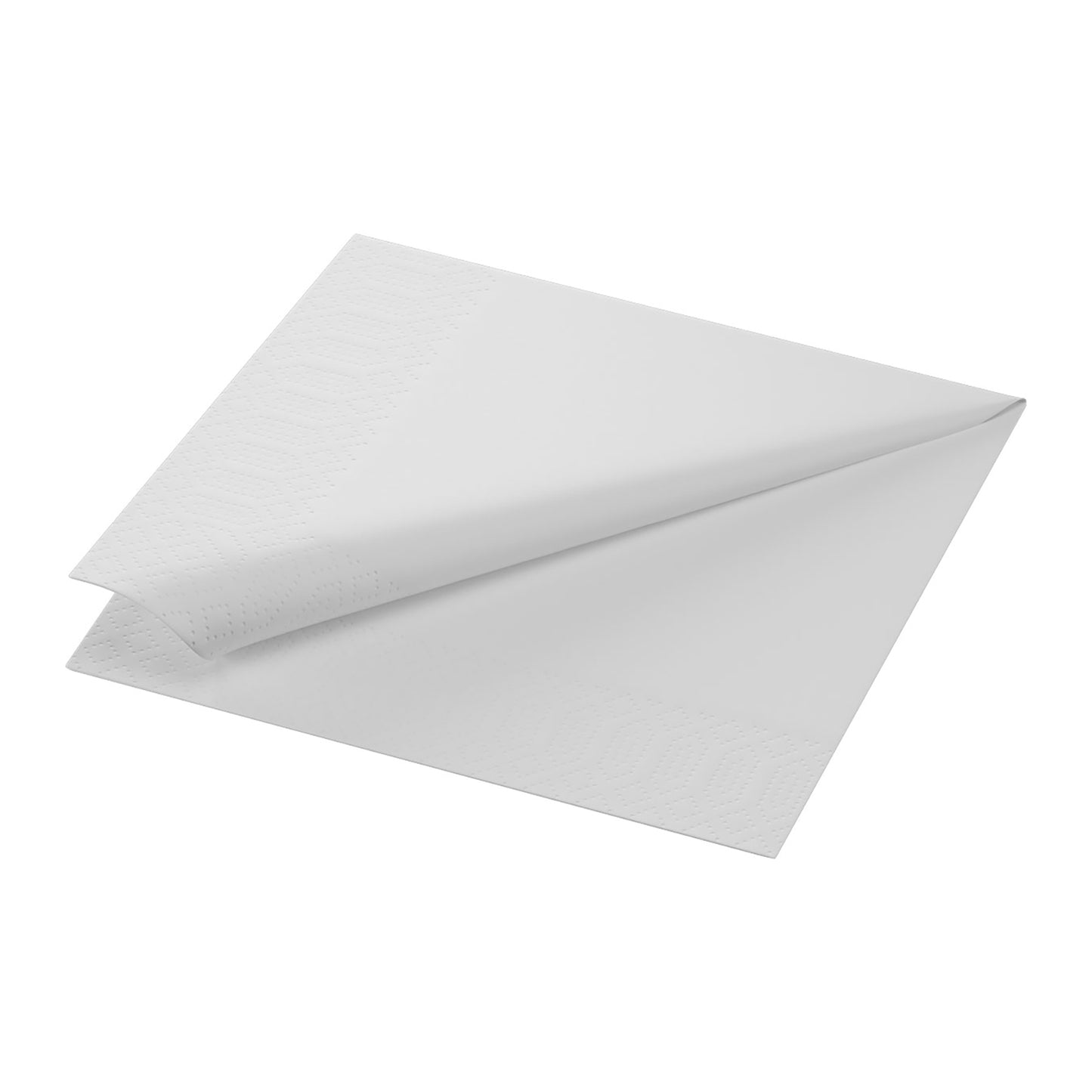 Foldede hvide 3-lags servietter 33x33 cm med svag struktur