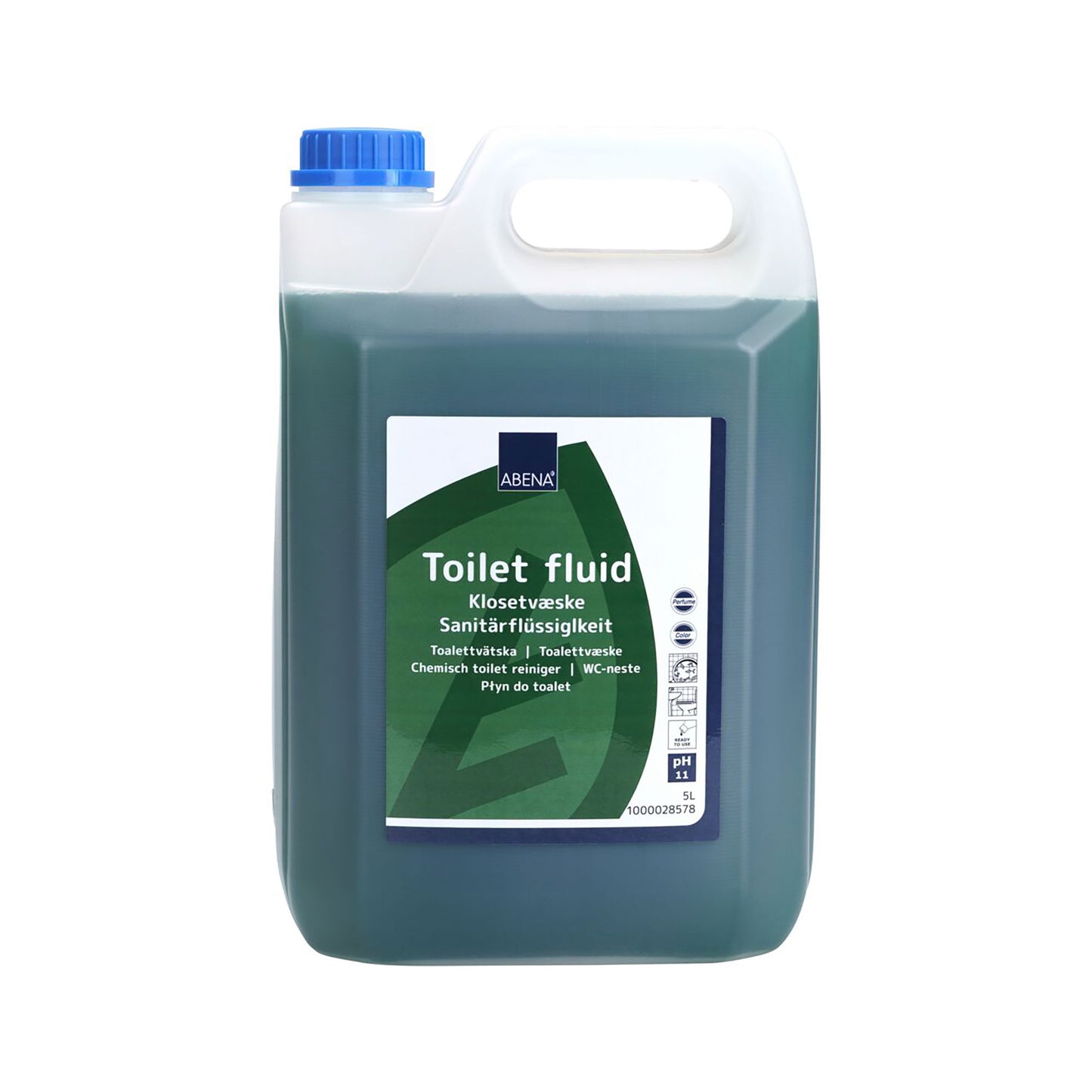 5 liters dunk med klosetvæske – blå væske med parfume til professionel rengøring af toiletter.