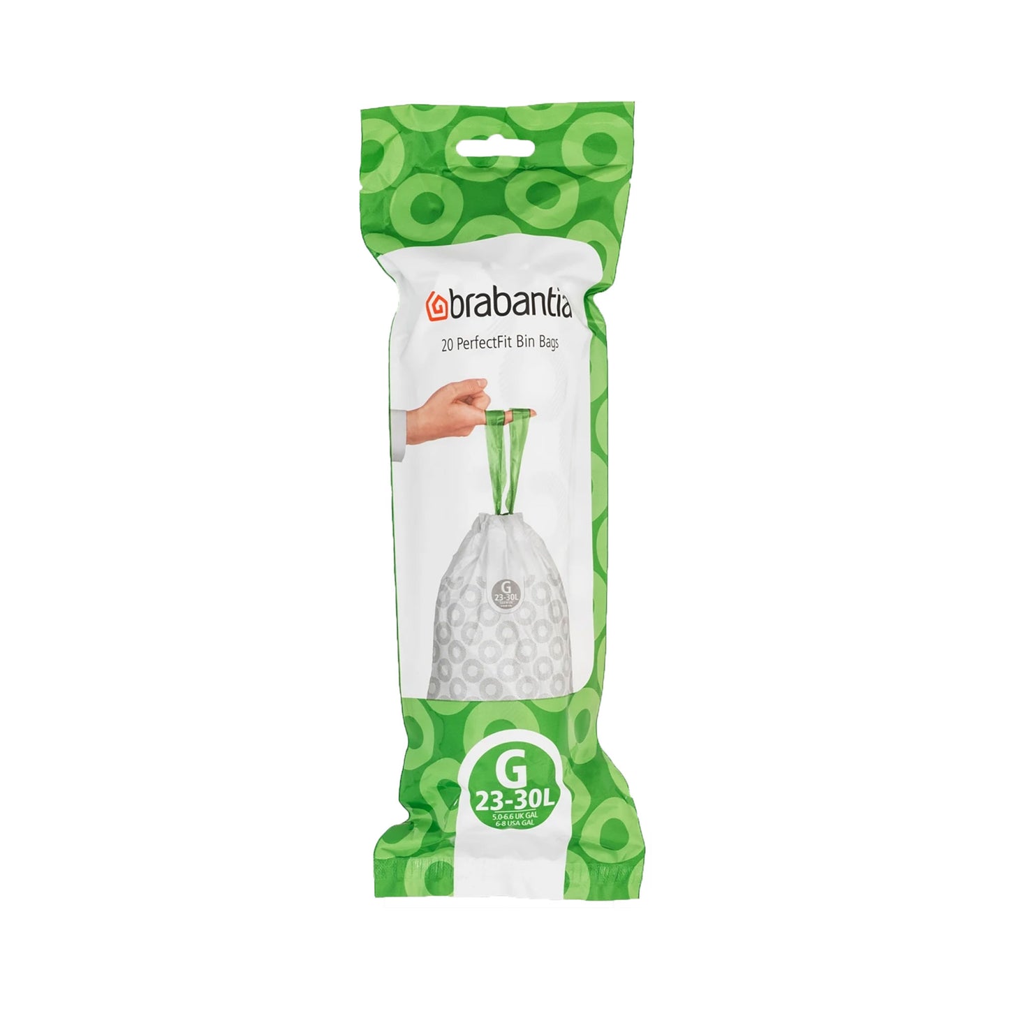 Brabantia affaldsposer G, hvid, 23-30 liter, rulle med 20 poser – ekstra stærkt HDPE-plast til Brabantia affaldsspande.