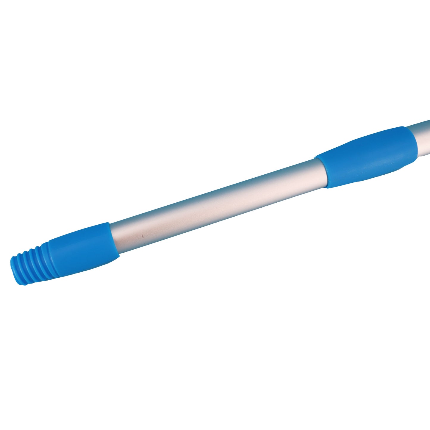 Teleskop Aluminiums skaft med blåt håndtag. Justerbart i længden. Kan påsættes blå støvkost.