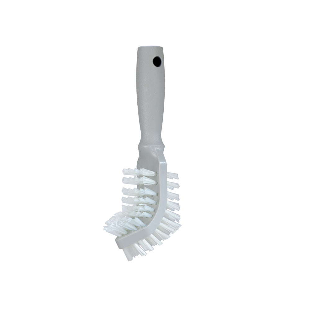 HI-TEMP double-sided brush with curved handle and white bristle head