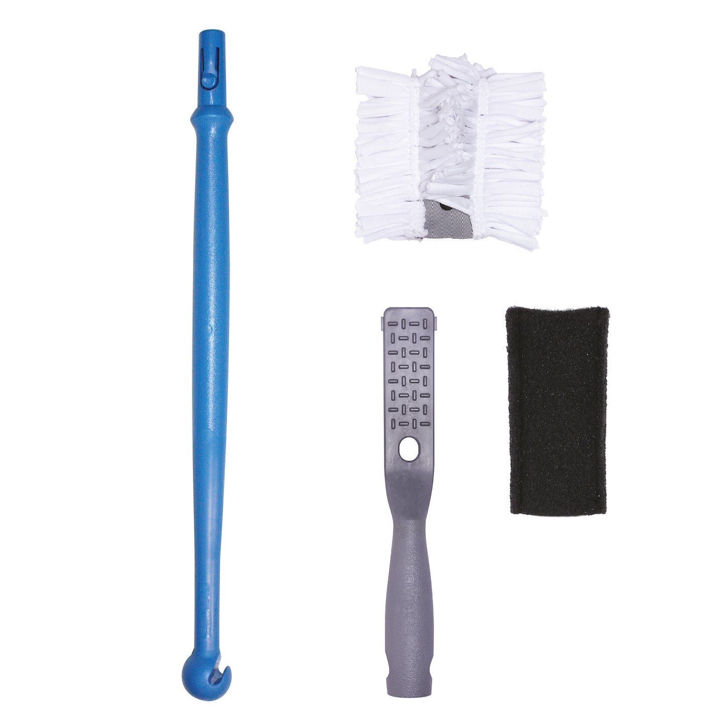 Hi-Temp Tool Cleaning Kit mit blauem Griff, Bürste, Schaber und schwarzem Schwamm