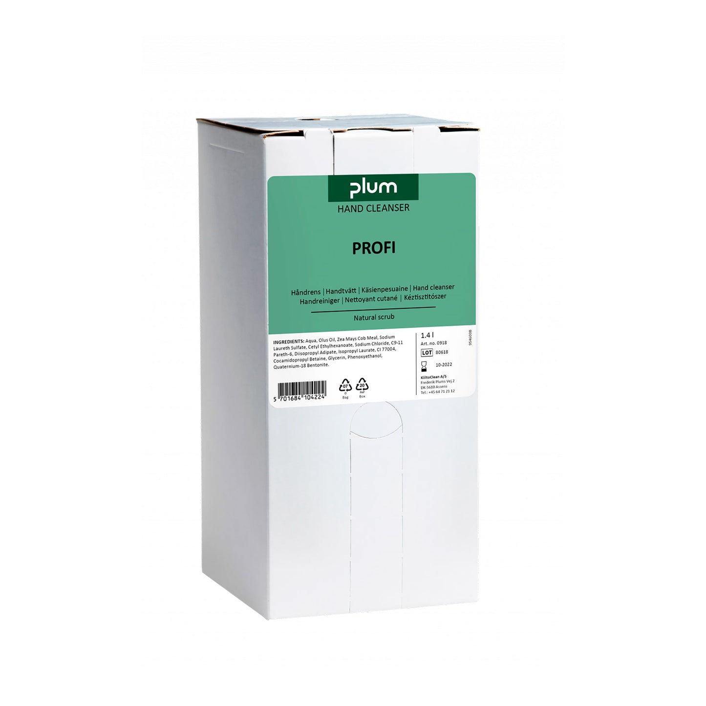 Kraftig håndrens Plum Profi, kartonpakke med grøn etiket
