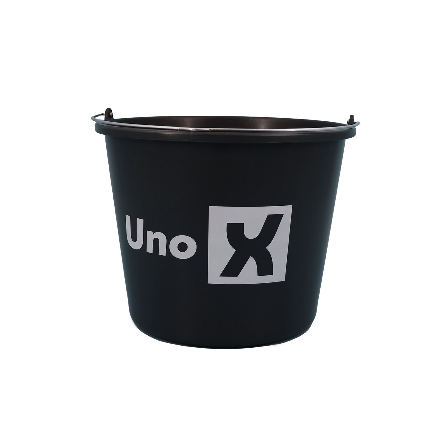 Uno-X vaskespand på 16 liter med hvidt logo på sort spand