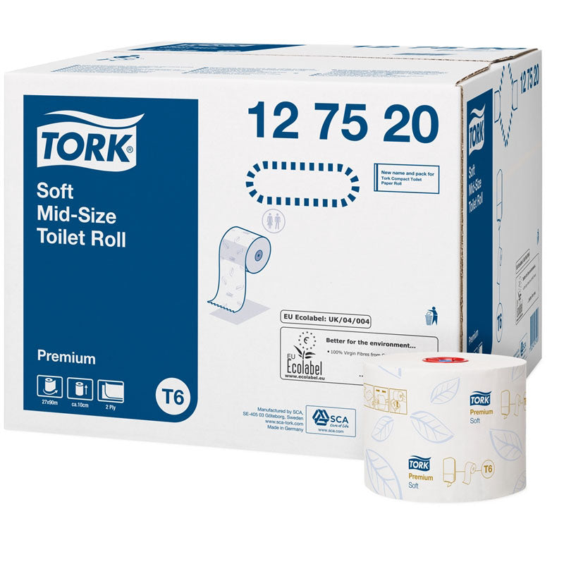 Tork T6 Mid-Size soft toiletpapir 2-lags hvid, 27 rl