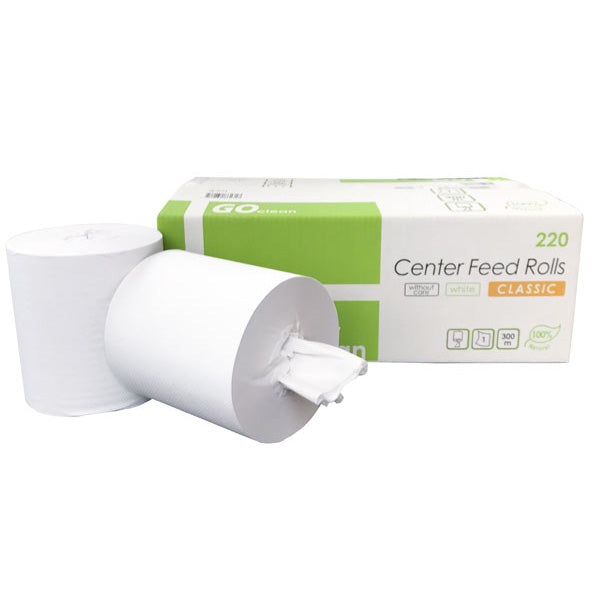 Centerruller Go clean u/hylse 1-lags hvid. 300 meter pr. rulle