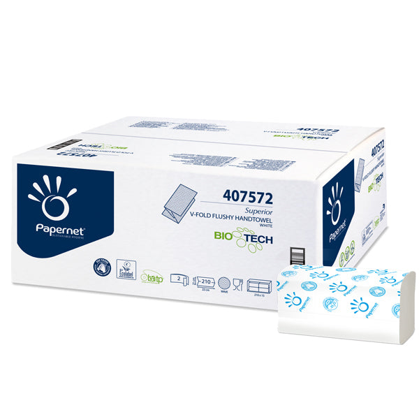 PAPERNET Bio Tech Håndklædeark V-fold 2 lags hvid,15x210 stk