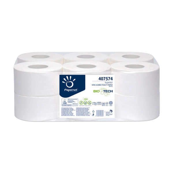 Biotech Mini toiletpapir 2-lag hvid, 12x140 mtr.