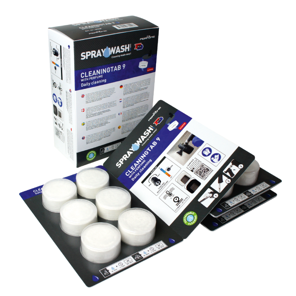 SPRAYWASH Reinigungstab9 mit Duft, 18er-Pack: runde Tabs auf Blisterfolie