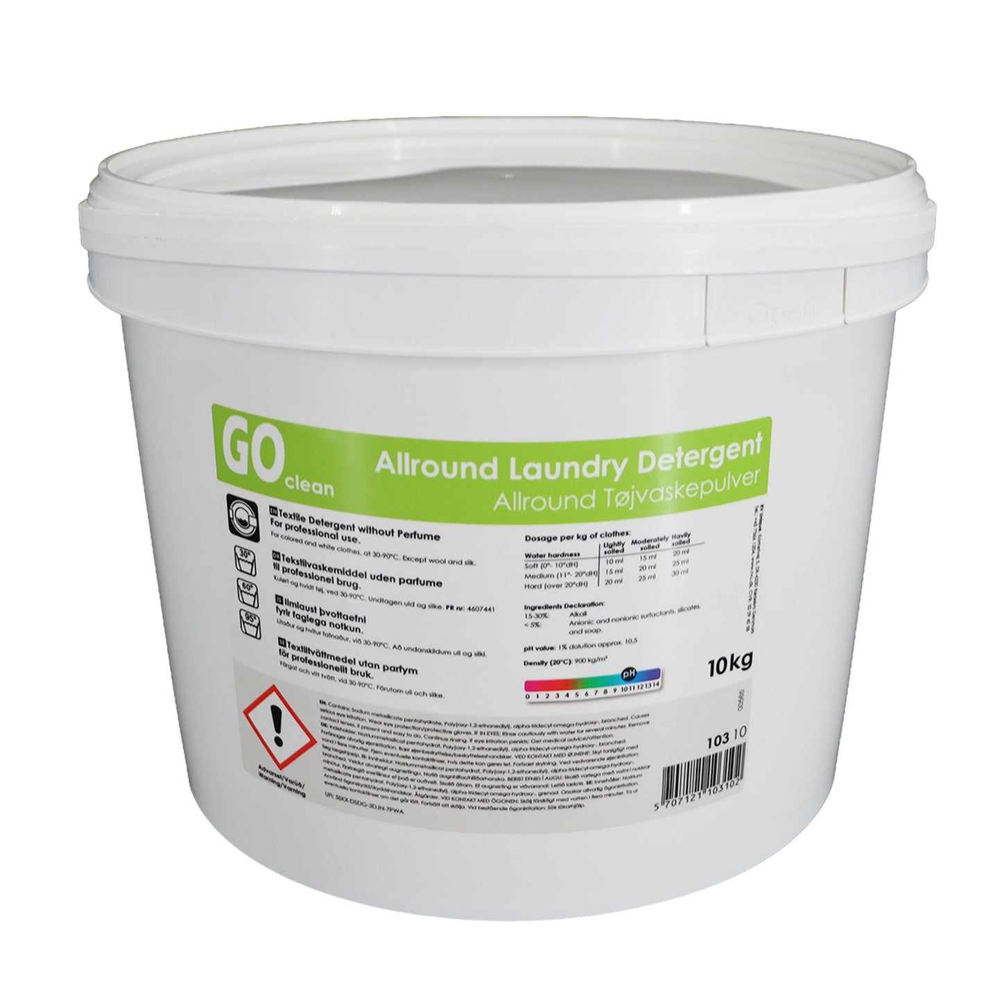 GO CLEAN allround vaskepulver uden parfume, 10 kg – bøtte