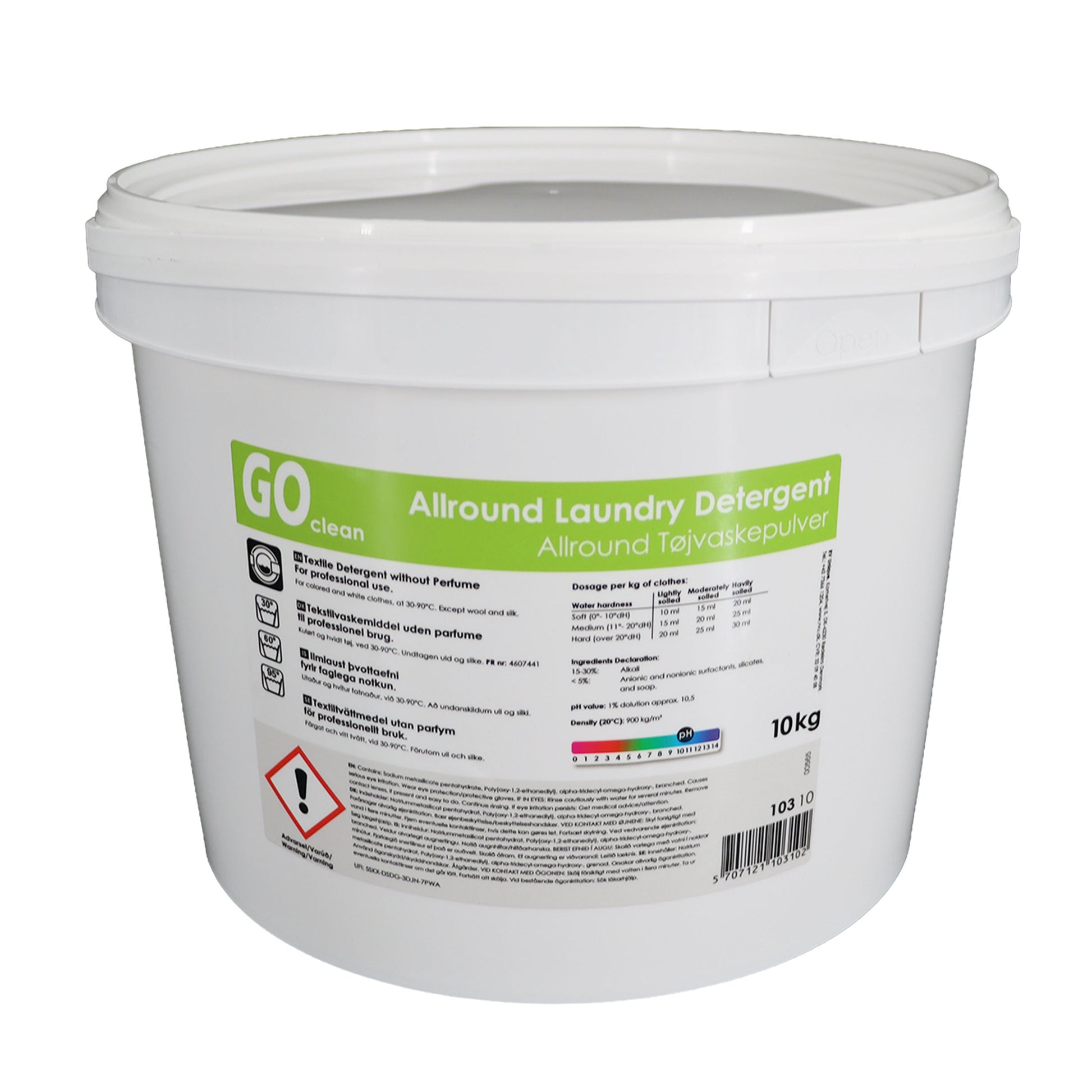 GO CLEAN allround vaskepulver uden parfume, 10 kg – bøtte