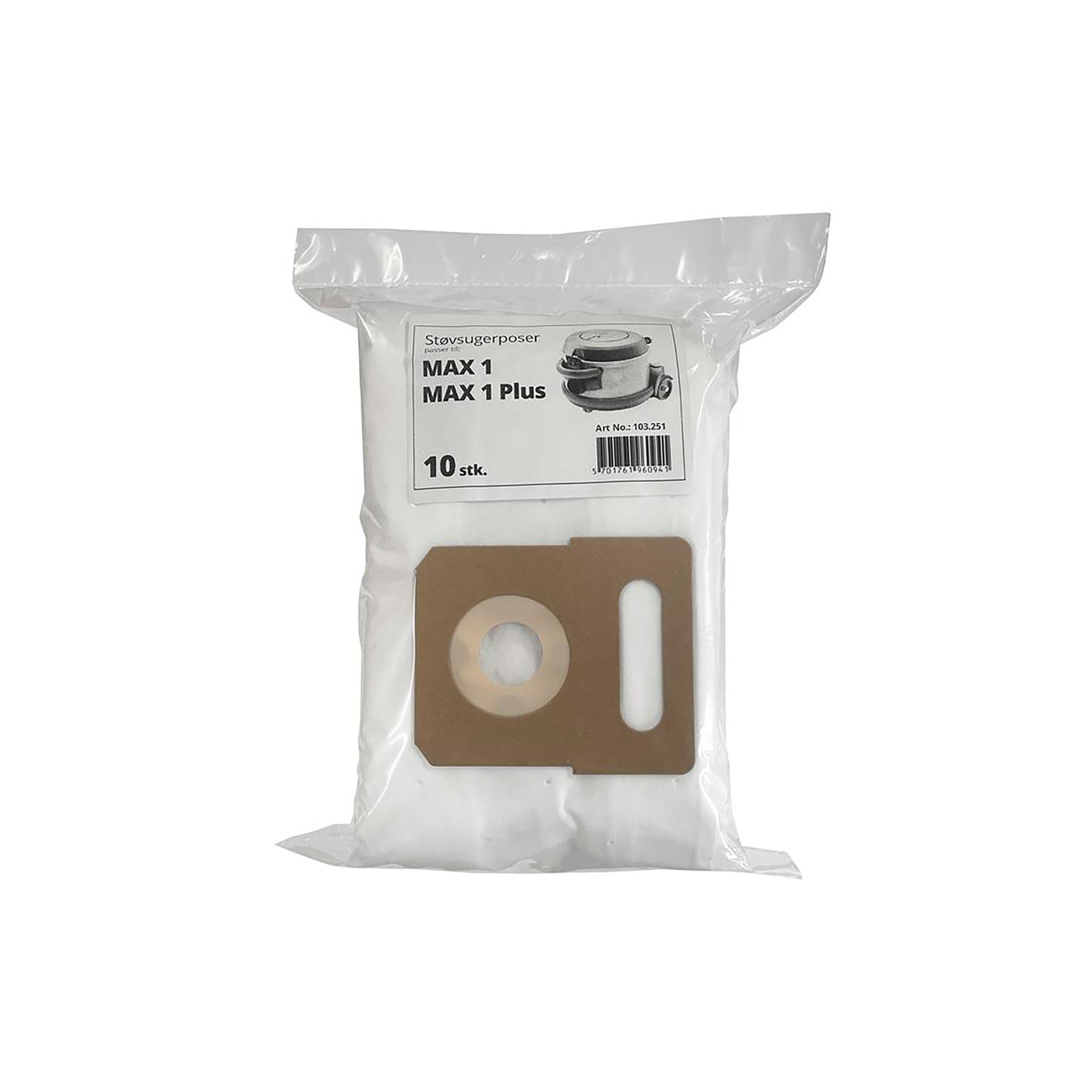 Fuldsyntetiske fleece støvsugerposer til Max 1, 10 stk. Robust kvalitet, optimal sugeevne, passer til Max 1, Max 1+, Electrolux Pro Z951 og Profi-modeller.
