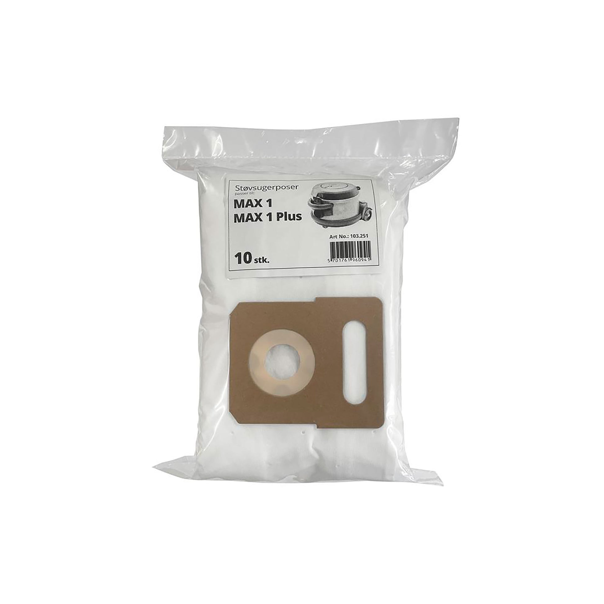 Fuldsyntetiske fleece støvsugerposer til Max 1, 10 stk. Robust kvalitet, optimal sugeevne, passer til Max 1, Max 1+, Electrolux Pro Z951 og Profi-modeller.