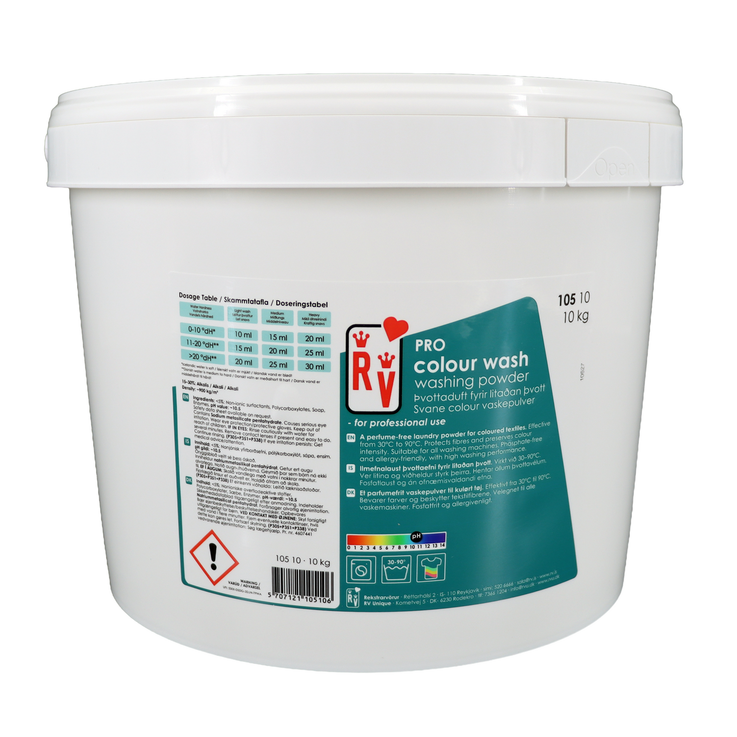 RV PRO vaskepulver til kulørt tøjvask uden parfume, 10 kg bøtte