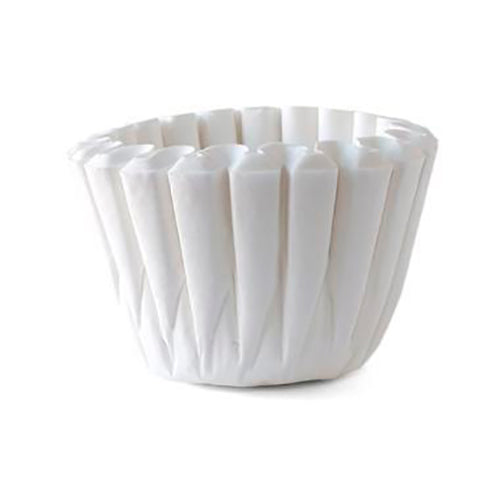 Hvidt kaffefilter fremstillet af klorfrit bleget papir 45 g/m² med ydre diameter 360 mm og bunddiameter 110 mm til professionelle kaffemaskiner.