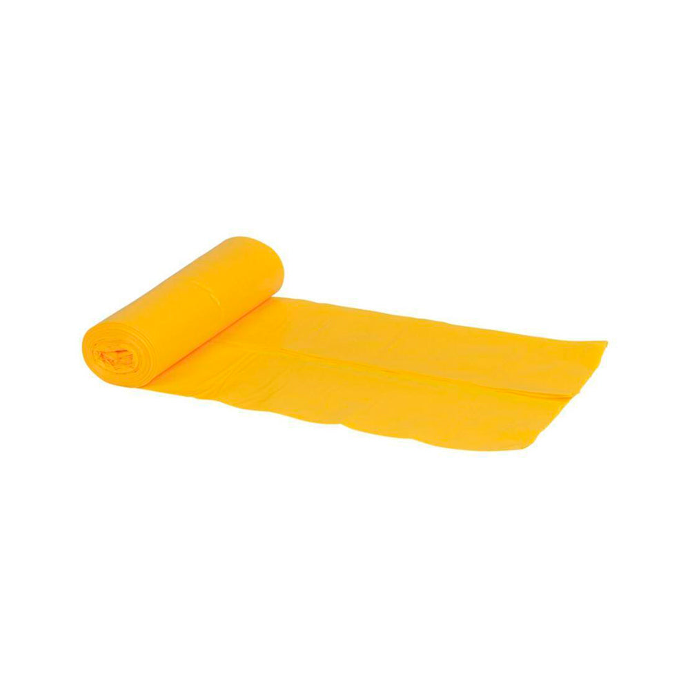 Gul affaldssæk 60 liter i kraftig 60 my kvalitet, mål 550 x 1030 mm, velegnet til opsamling og håndtering af tungt affald i erhverv og industri.