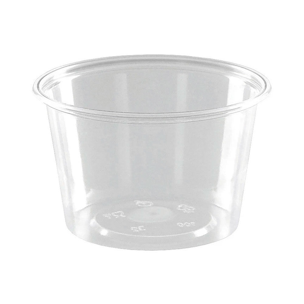 Semi-klart dressingbæger 100 ml i fødevaregodkendt plast velegnet til dressing, dip og saucer til takeaway og servering