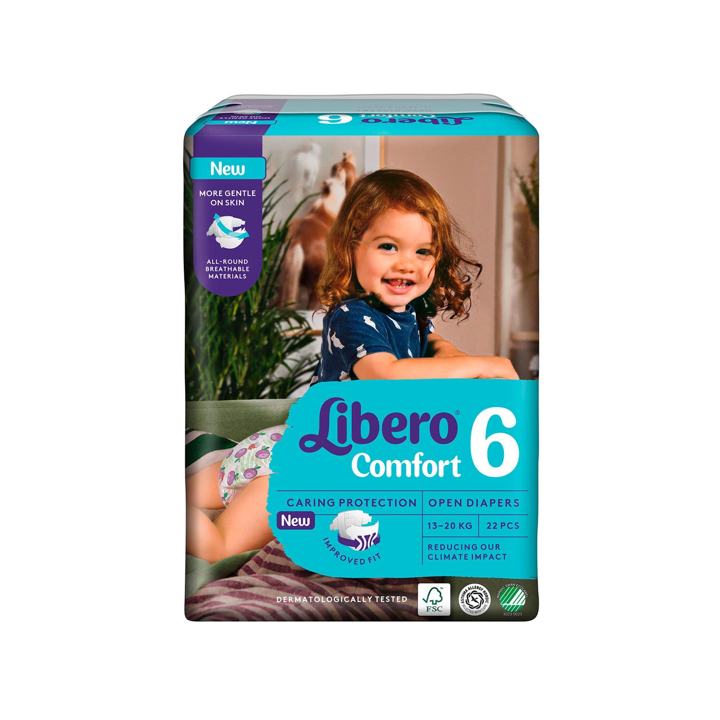 Libero nr. 6 børneble – tynd og åndbar med elastiske sider, velcrolukning og ergonomisk design for maksimal komfort til barnet.