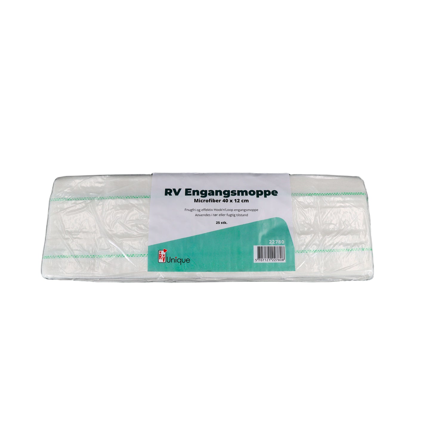 Engangsmikrofibermoppe med grøn stribe, hvid moppe (25 stk)