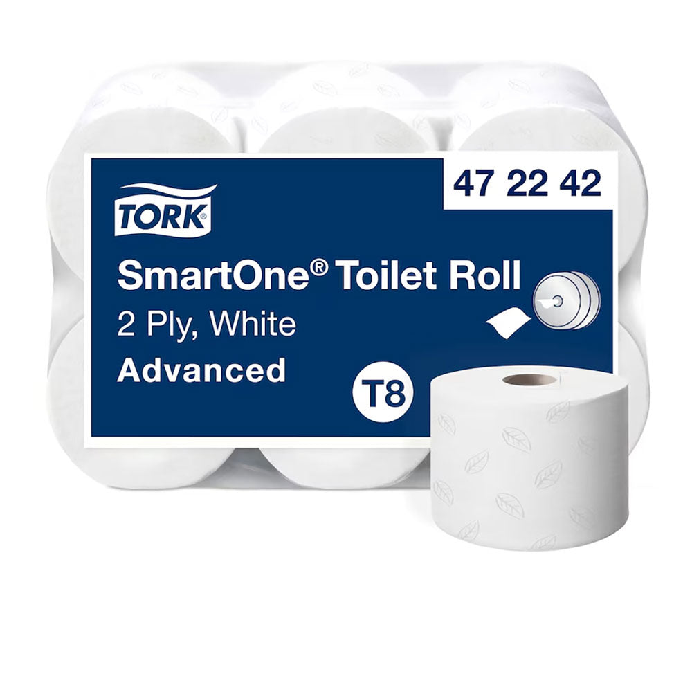 Tork SmartOne toiletrulle, hvid 2-lags, pakke med flere ruller og rullehylster