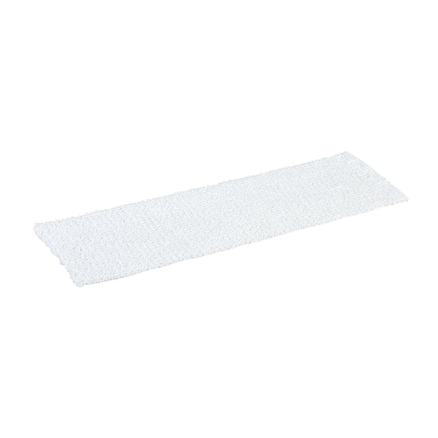Hvid engangsmoppe i 100 % mikrofiber med fine løkker til effektiv opsamling af støv, snavs og skidt på gulve og hårde overflader.