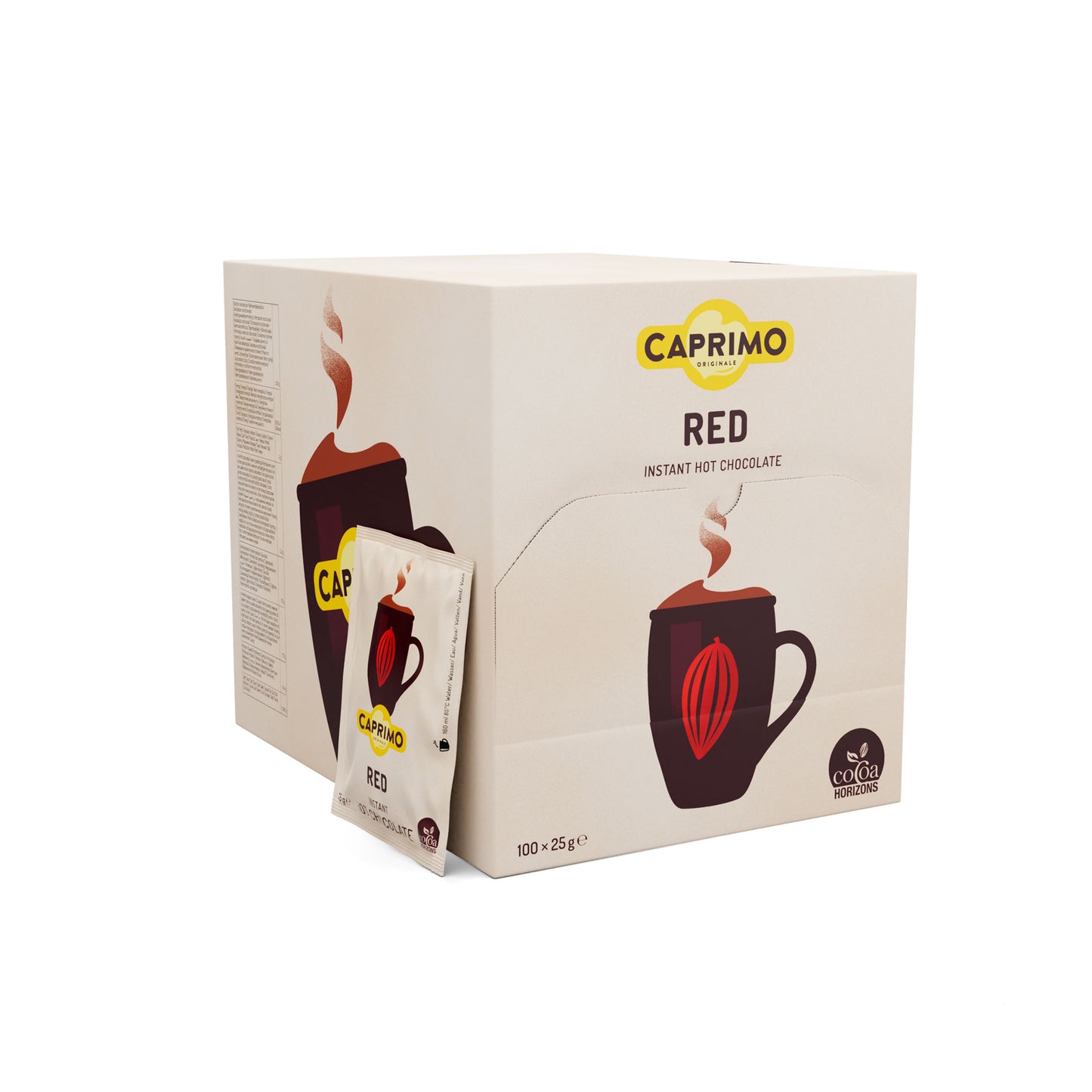 Caprimo Red er en fyldig og cremet kakaodrik, der leverer den ægte smag af mørk chokolade i hver
eneste kop.