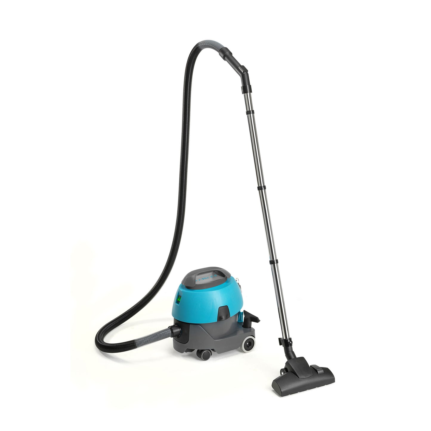 i‑vac 5 professionel støvsuger med ergonomisk bærehåndtag, fleksibel slange, teleskoprør og 8 meters aftagelig ledning. Støvsugeren er vist i neutral belysning på et rent baggrundsmiljø for at fremhæve dens robuste konstruktion, 5-liters støvposekapacitet og praktiske integrerede redskabsholdere.