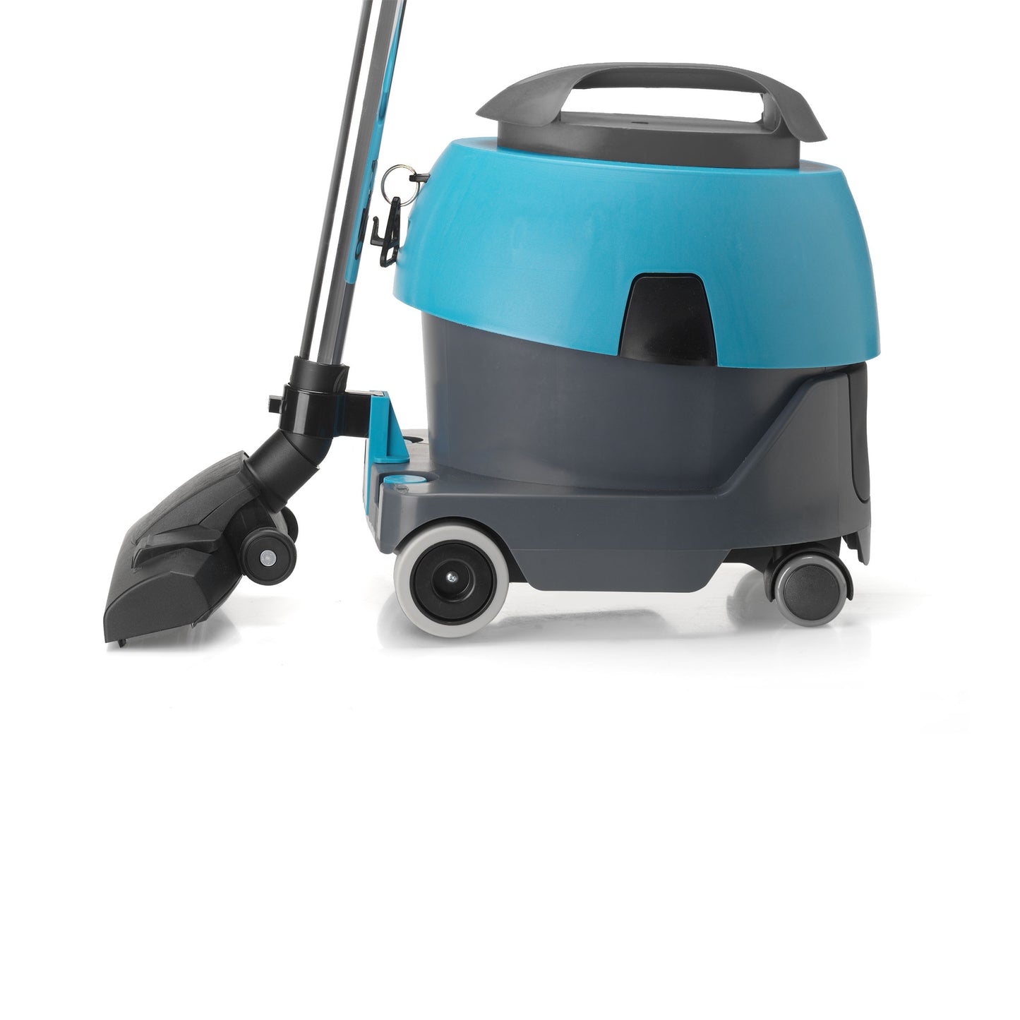 i‑vac 5 professionel støvsuger med ergonomisk bærehåndtag, fleksibel slange, teleskoprør og 8 meters aftagelig ledning. Støvsugeren er vist i neutral belysning på et rent baggrundsmiljø for at fremhæve dens robuste konstruktion, 5-liters støvposekapacitet og praktiske integrerede redskabsholdere.