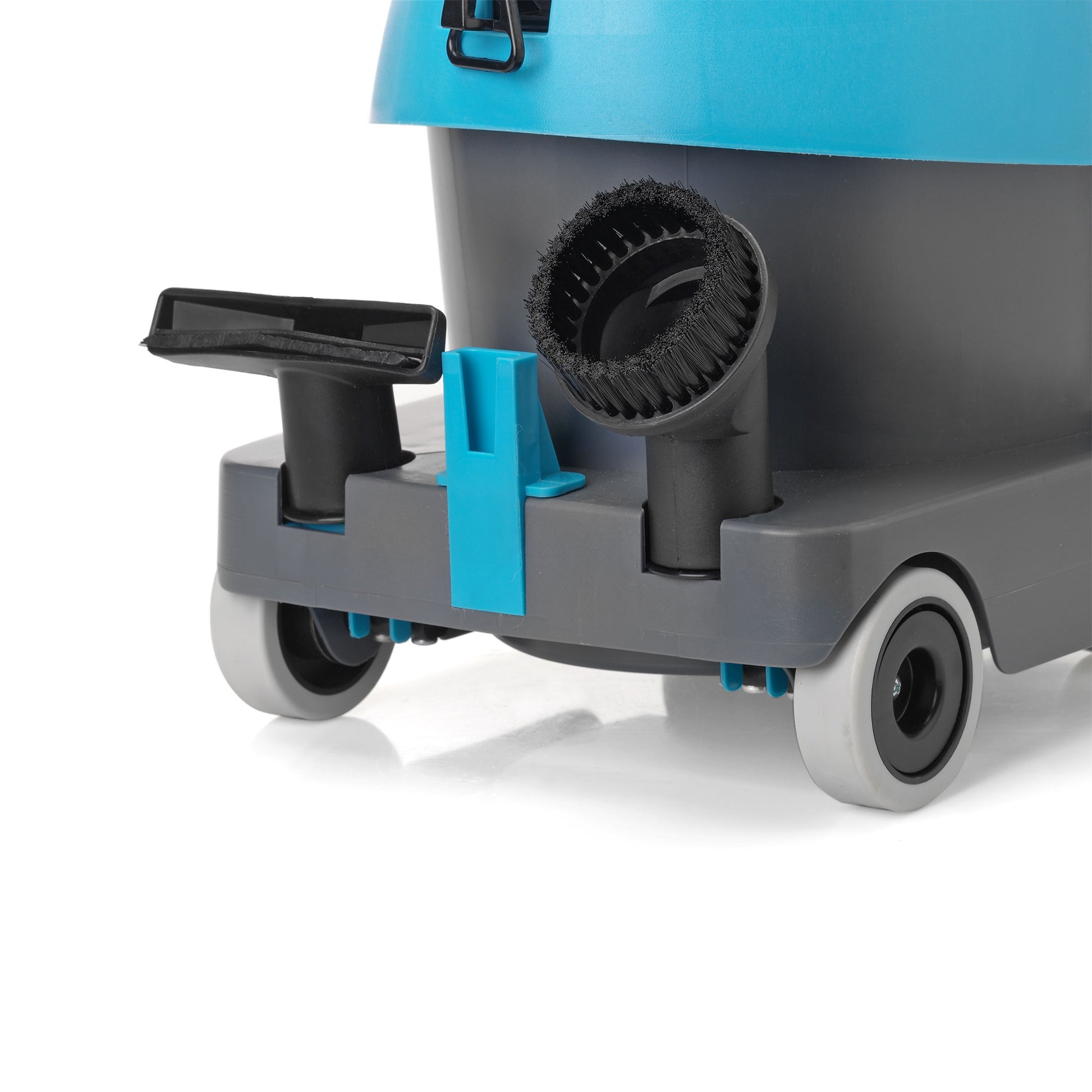 i‑vac 5 professionel støvsuger med ergonomisk bærehåndtag, fleksibel slange, teleskoprør og 8 meters aftagelig ledning. Støvsugeren er vist i neutral belysning på et rent baggrundsmiljø for at fremhæve dens robuste konstruktion, 5-liters støvposekapacitet og praktiske integrerede redskabsholdere.