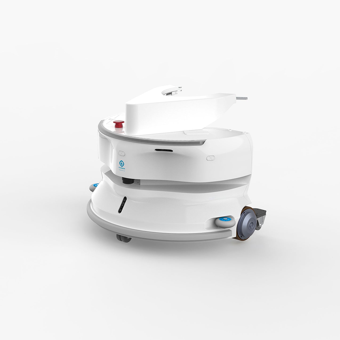 Detaljebillede af i‑walk robotplatform med integrerede sensorer, der sikrer intelligent navigation og sikker, selvkørende gulvrengøring