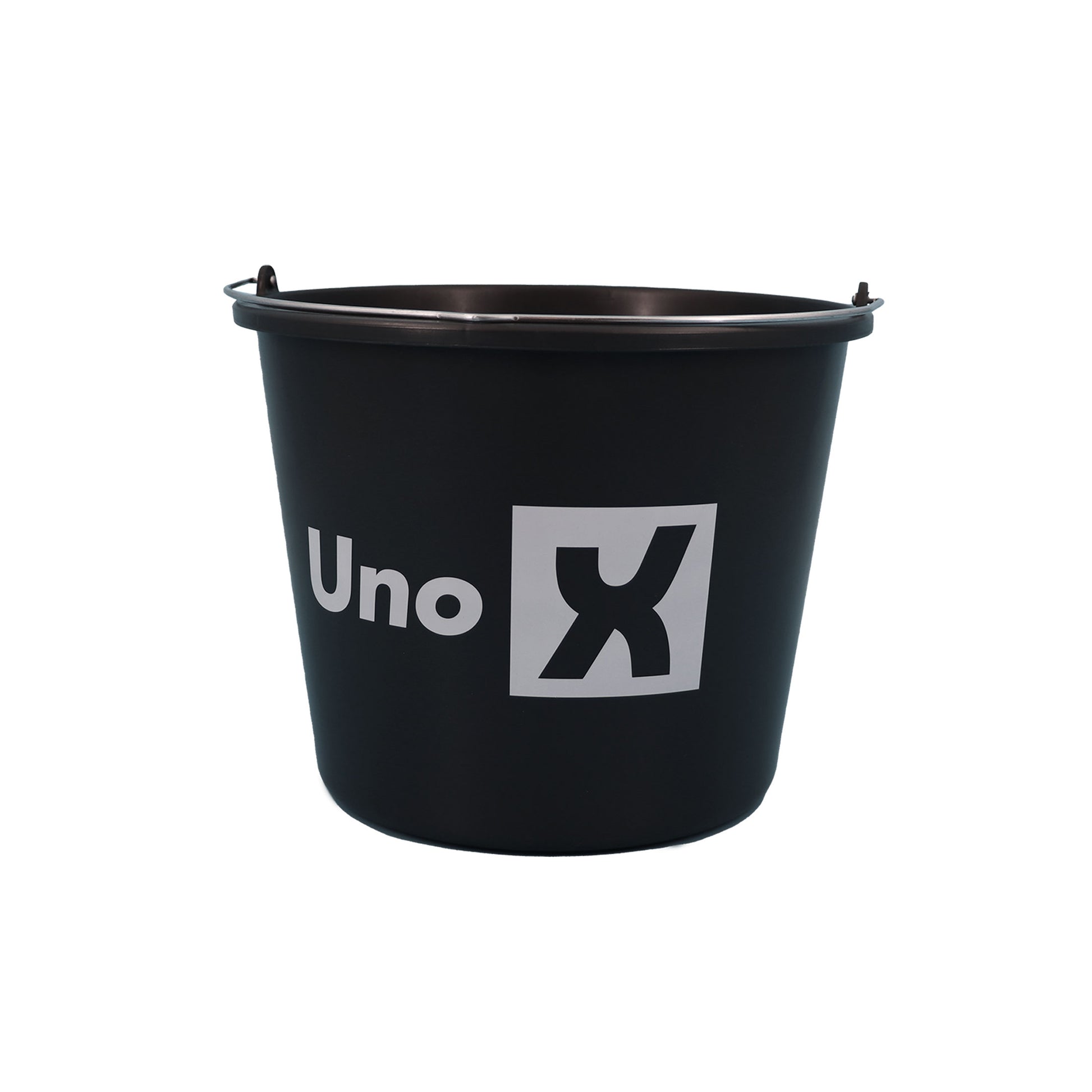 Uno-X vaskespand på 16 liter med hvidt logo på sort spand