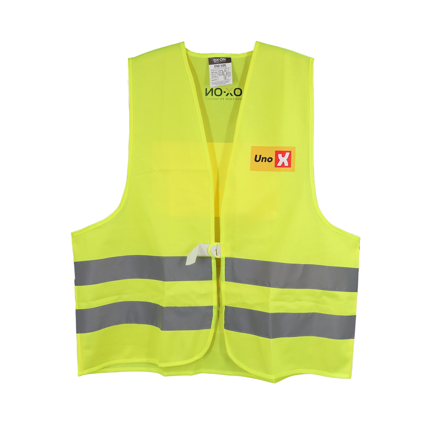 Trafikvest i neon-gul med reflekser og Uno X brysttryk