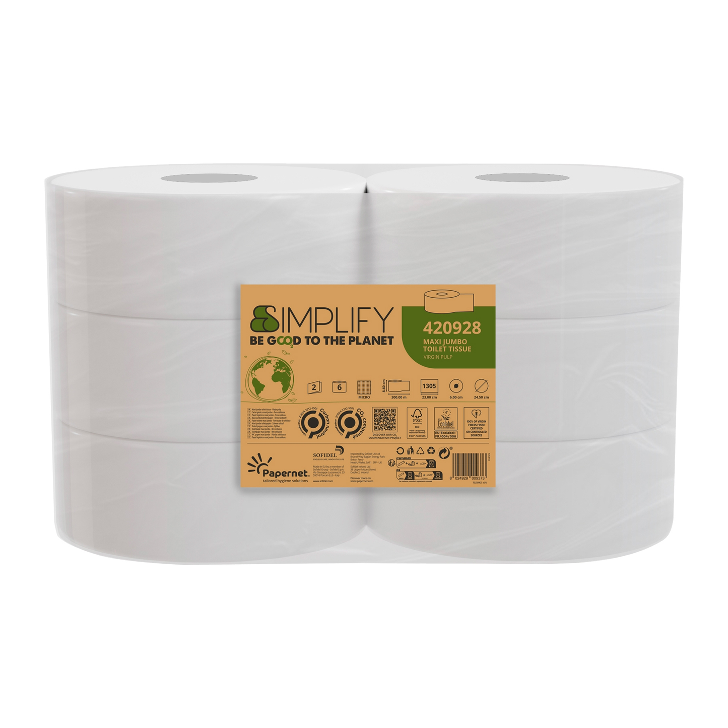 PAPERNET CO² Simplify Toiletpapir Maxi Jumbo 2-lags hvid, 6x300 mtr